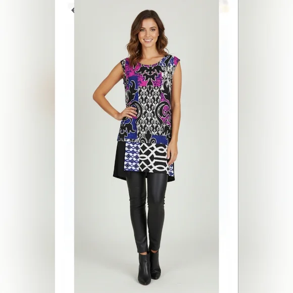 SZ4 Joseph Ribkoff Multicolor Patterned Mini Dress Style Tunic - Picture 10 of 10